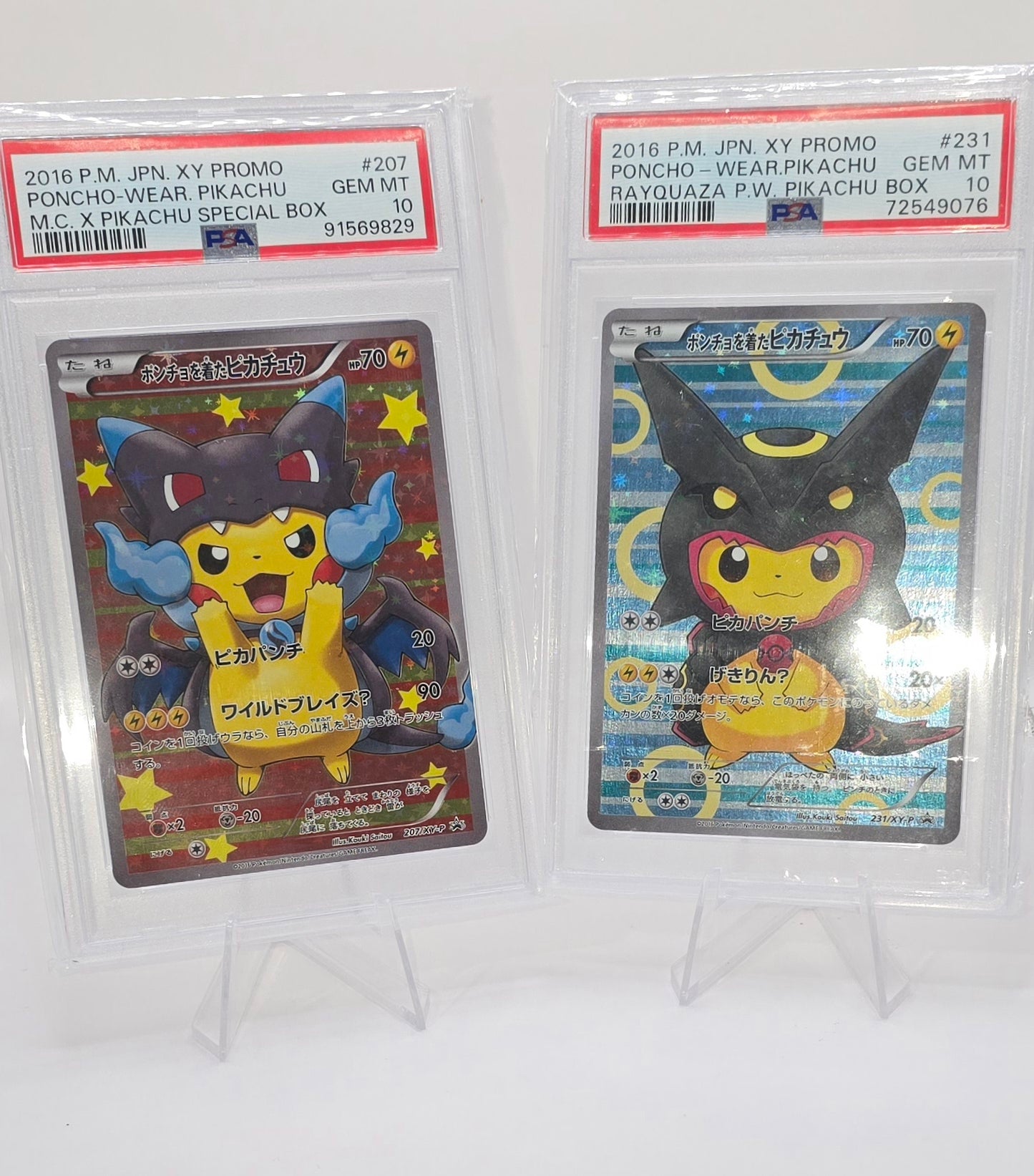 TWO (2) PSA 10 Ponch Pikachu [ Mega Charizard & Shiny Rayquaza]